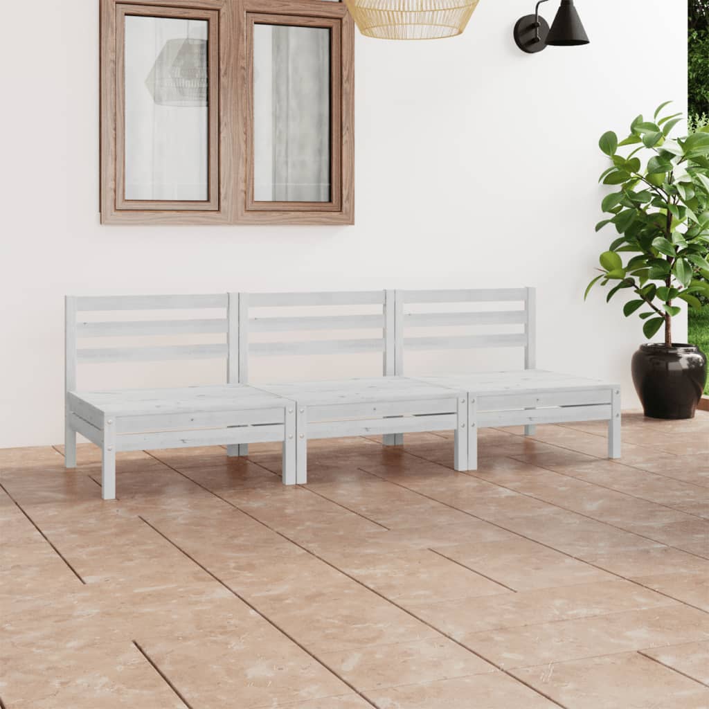 3-tlg. Garten-Lounge-Set Weiss Kiefer Massivholz